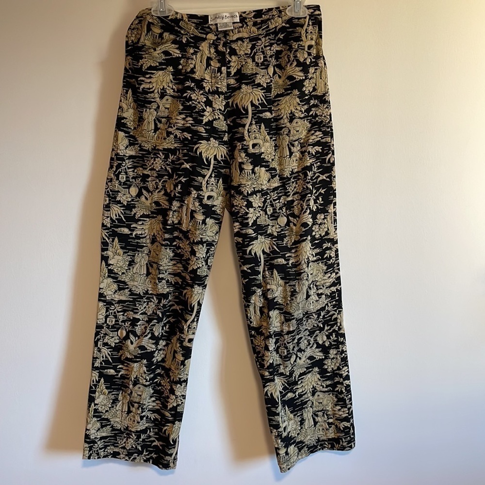 Chinoiserie Toile Pants Print Arts SM Tourist Sunday Brunch Black Statement Chic